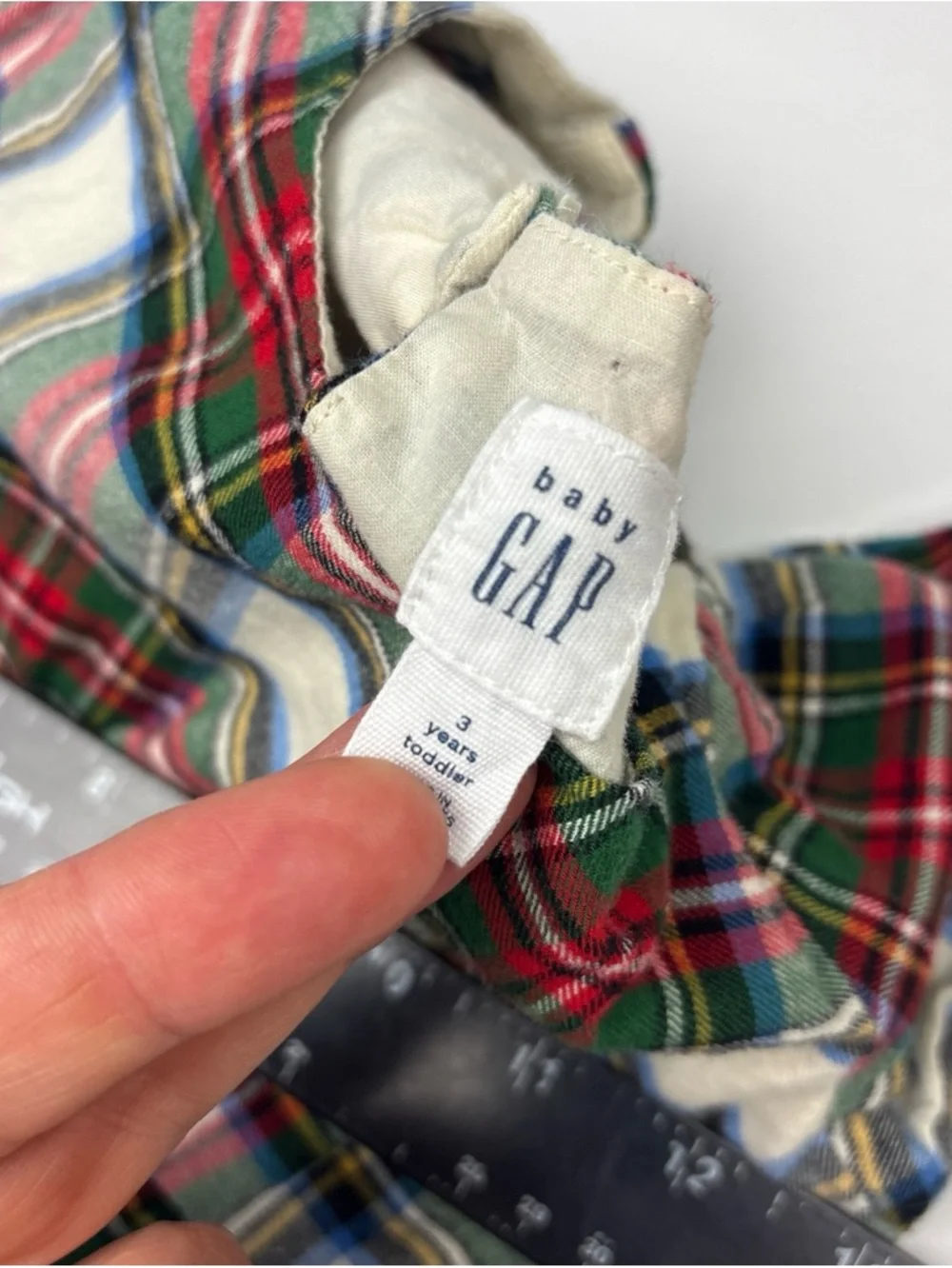 Baby Gap 3 Year Dress Plaid Tiered Peasant Prairie Flannel Cotton Red White Blue